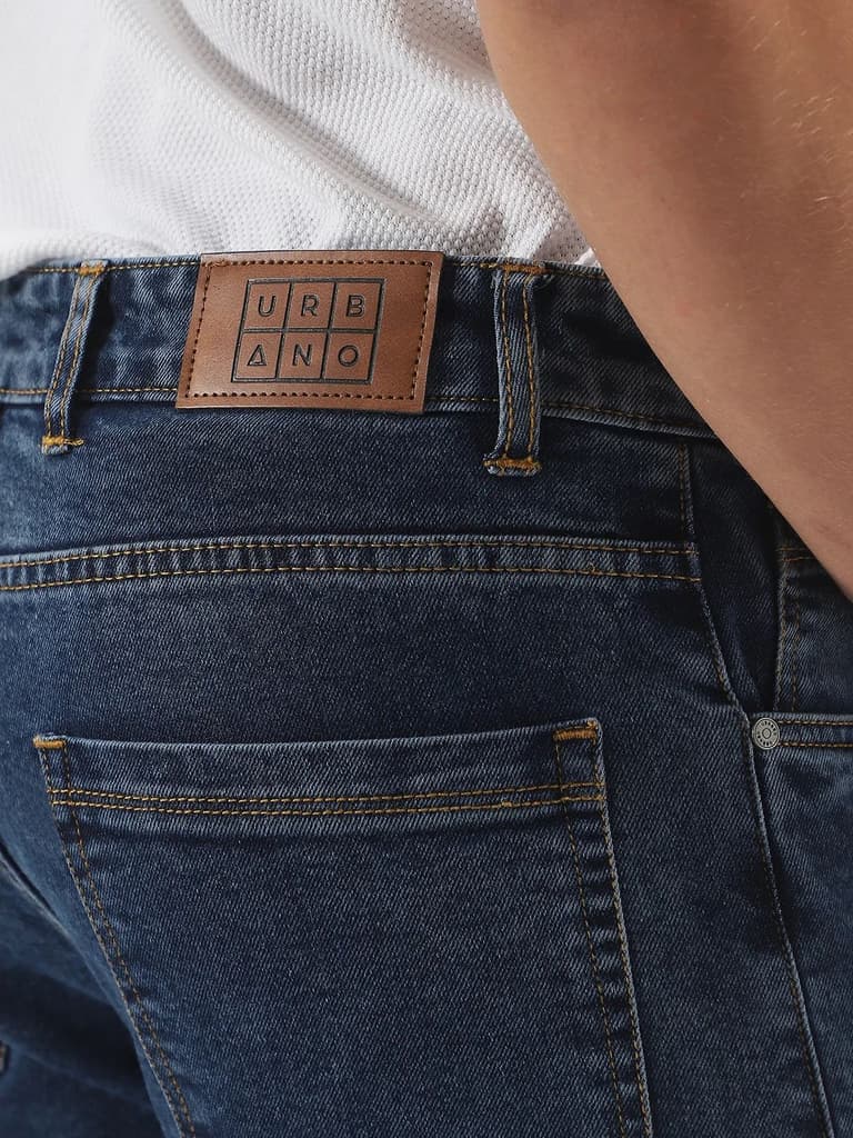 Men's Dark Blue Slim Fit Washed Denim Jeans Stretchable — photo 6