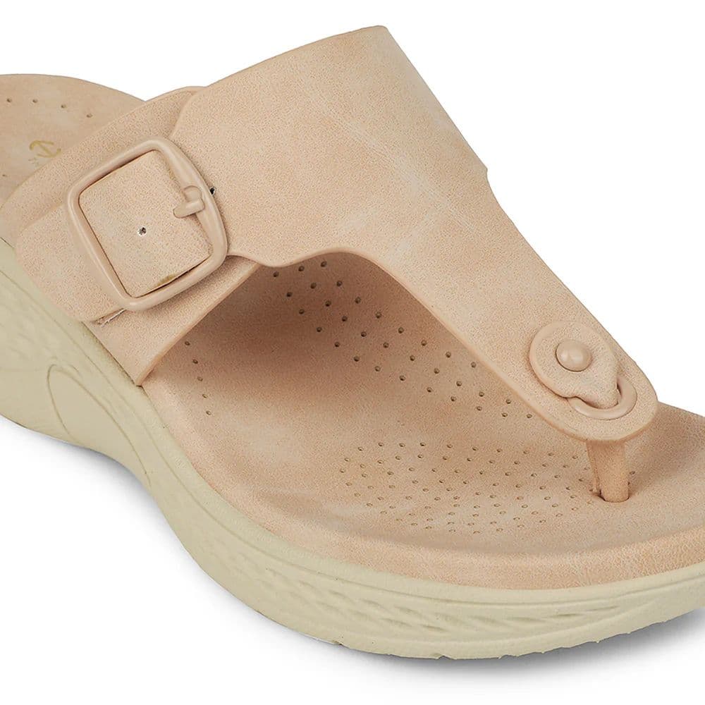 Healers Beige Wedge Heel Sandal For Women ZQ-FD-51 By Liberty — photo 5