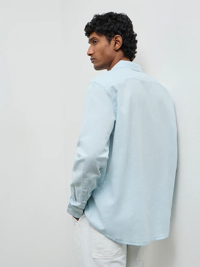WES Casuals Light Teal Relaxed Fit Cotton-Blend Shirt — photo 4