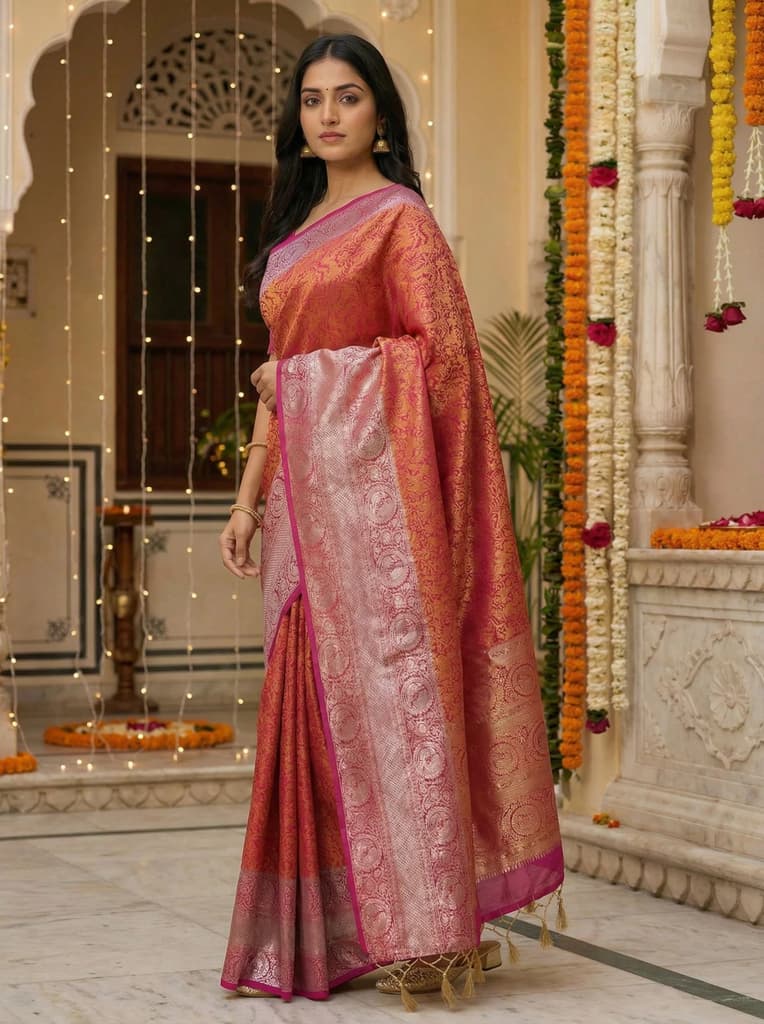 MIMOSA Women's Woven Design Banarasi Style Art Silk Saree with Blouse Piece - Mejanta ( SA00003133MJFREE ) — photo 3