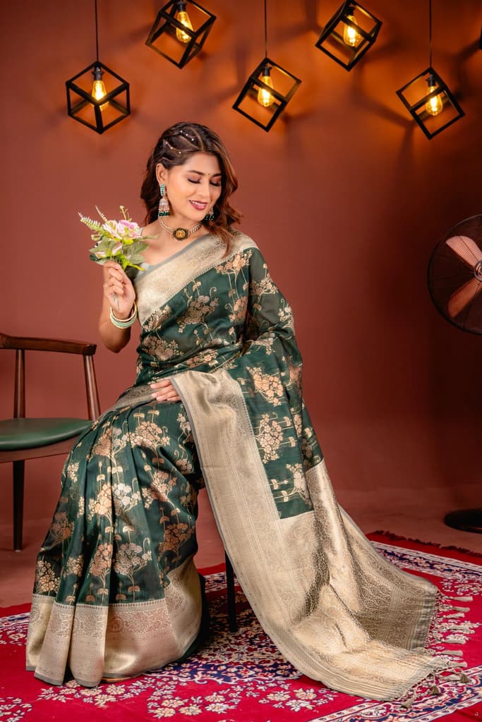 Mimosa Women's Woven Design Kanjivaram Style Art Silk Saree With Blouse Piece : SA00001736GRNFREE — photo 5