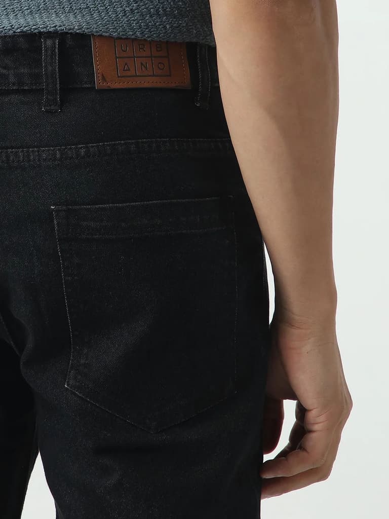 Men's Black Slim Fit Washed Denim Jeans Stretchable — photo 6