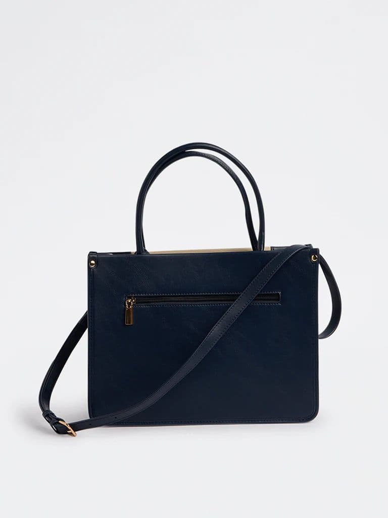 Westside Navy Colour-Blocked Tote Bag with Sling — photo 3
