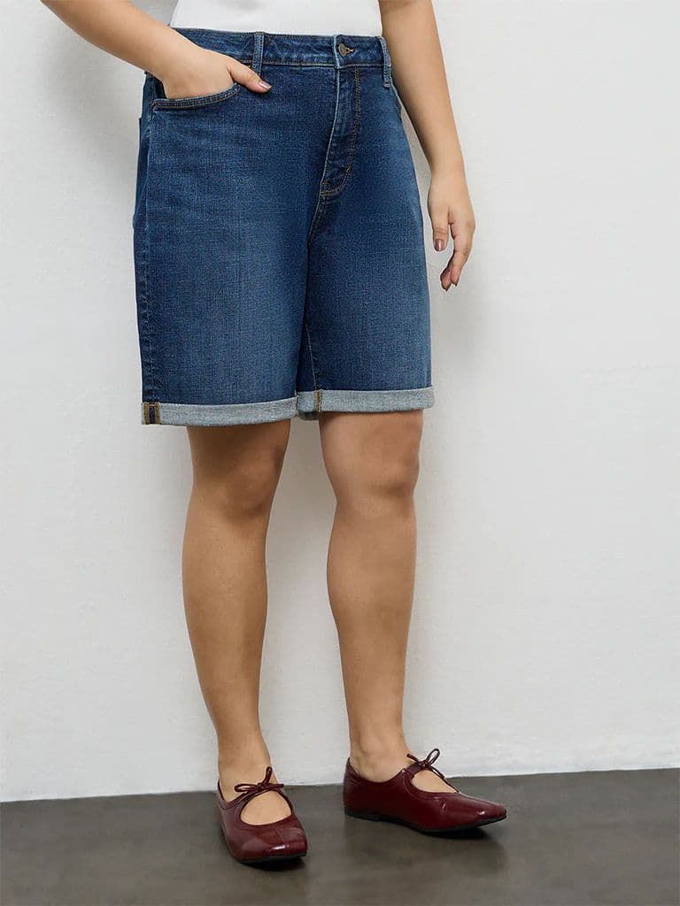 Gia Dark Blue High-Rise Denim Shorts — photo 2