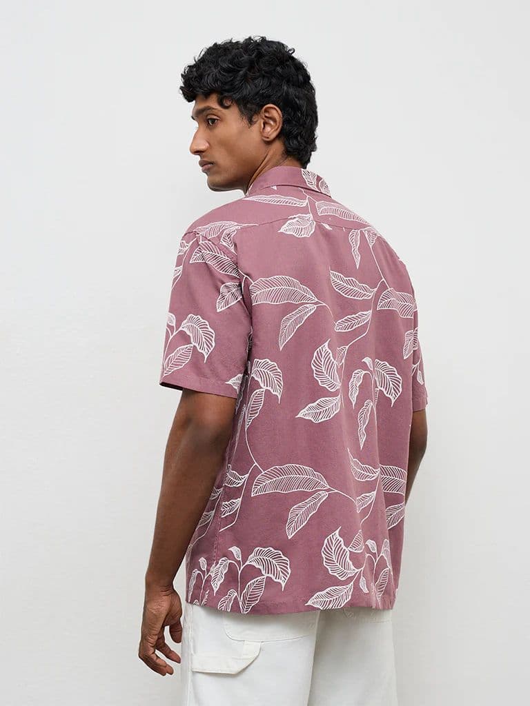 WES Casuals Dusty Pink Printed Relaxed-Fit Cotton-Blend Shirt — photo 4