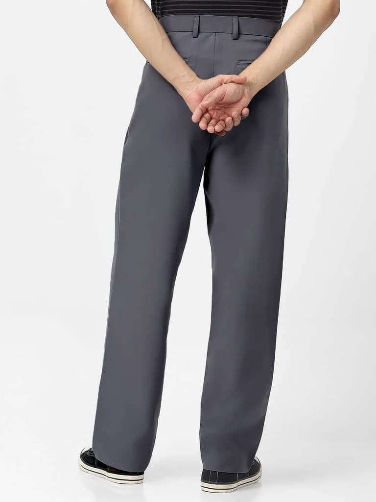 Men's Medium Grey Loose Baggy Fit Solid Korean Trousers Stretchable — photo 4