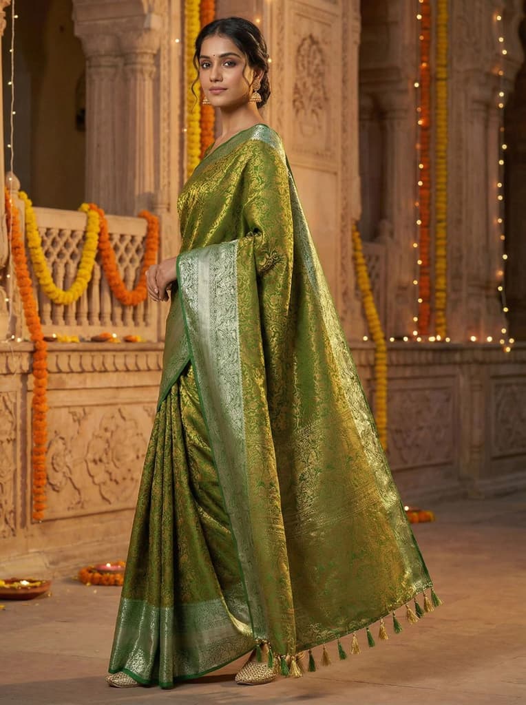 MIMOSA Women's Woven Design Banarasi Style Art Silk Saree with Blouse Piece - Green ( SA00003132GRNFREE ) — photo 3