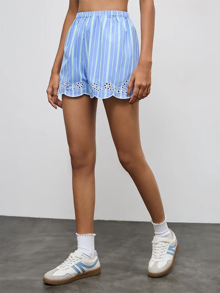 Nuon Blue Striped High-Rise Shorts — photo 2