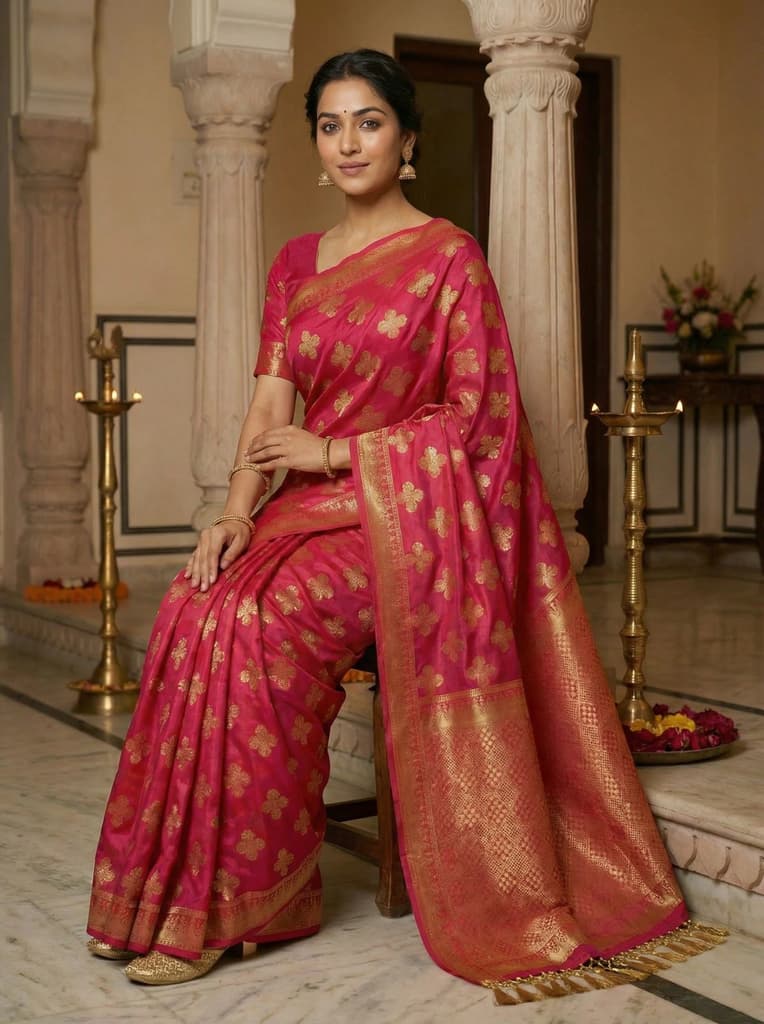 MIMOSA Women's Woven Design Mysore Silk Style Crepe Saree with Blouse Piece - Rani ( SA00003122RNFREE ) — photo 4