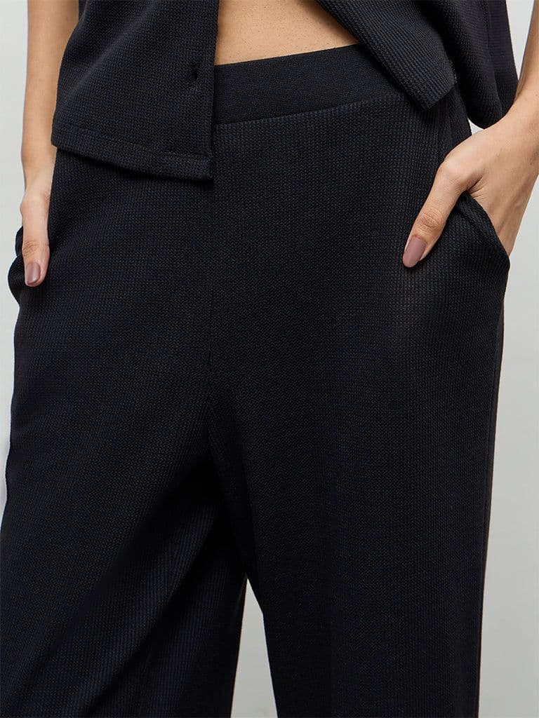 Superstar Black Waffle-Textured High-Rise Pants — photo 3