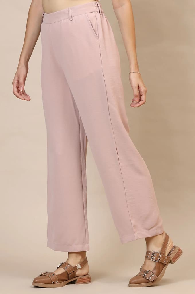 Pink Solid Straight Fit Woven Palazzo With Elasticated Waist — photo 3