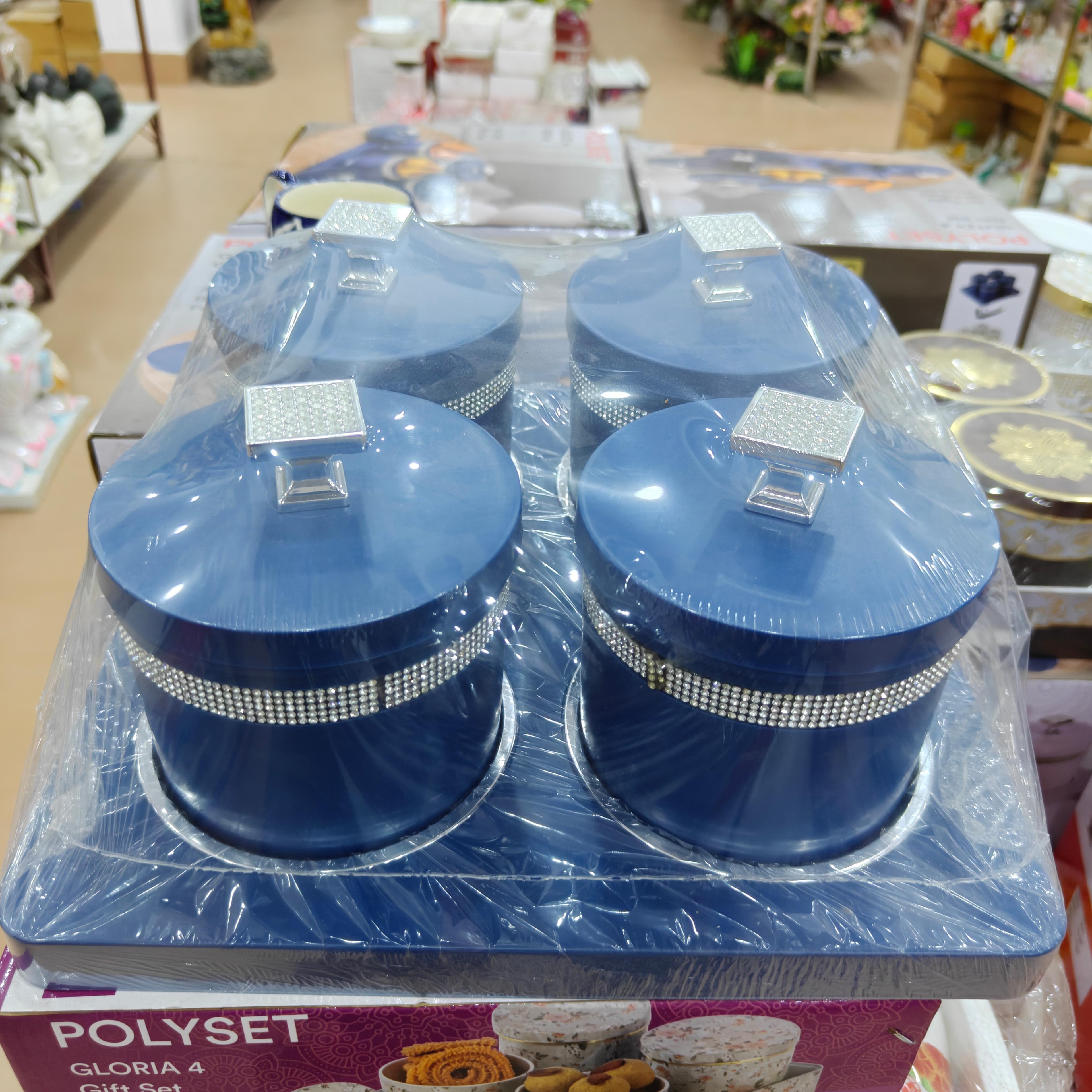 Blue Glass Jar with Silver Lid | Kitchen Storage | Glass | Blue
