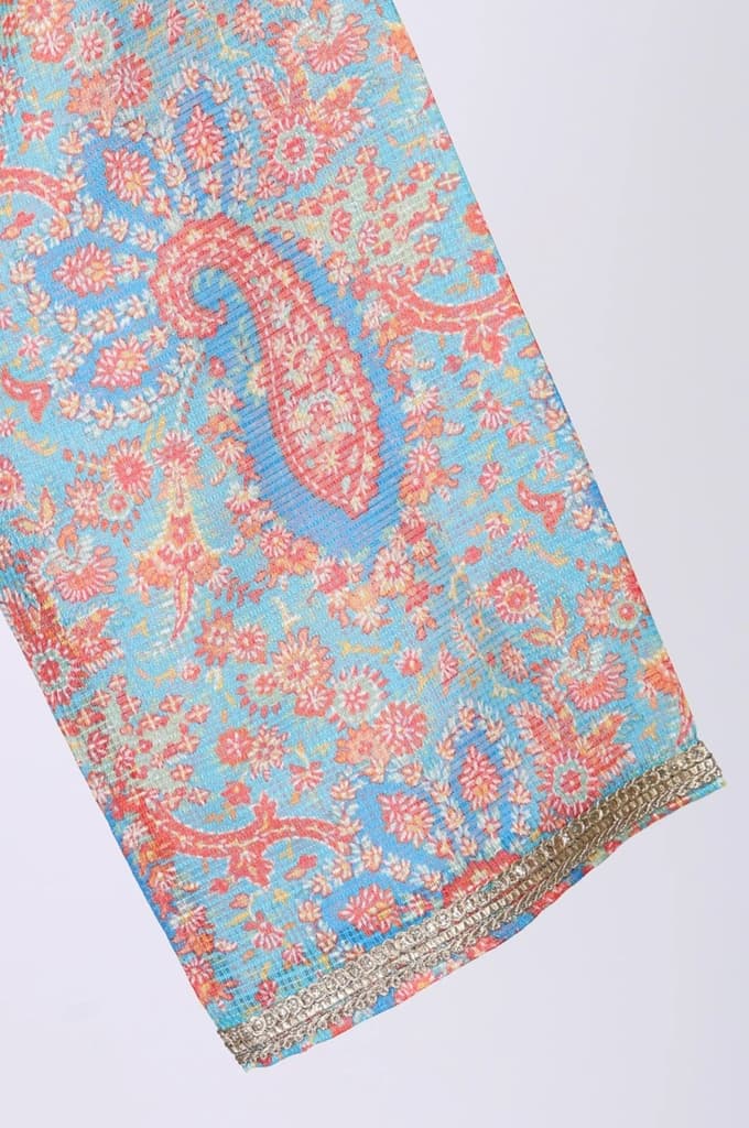 Turquoise Blue Ethnic Motifs Lace Kota Straight Kurta — photo 7