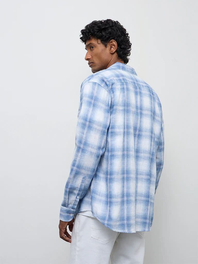 WES Casuals Blue Checkered Relaxed-Fit Cotton Shirt — photo 4