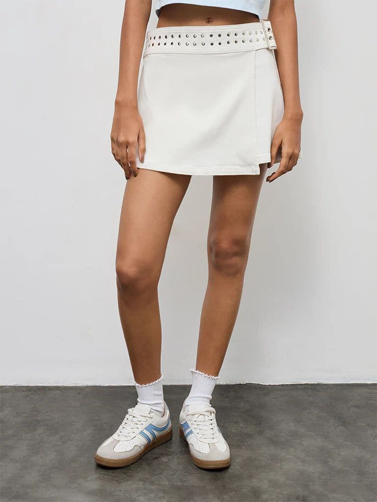 Nuon White Stud Detailed High-Rise Denim Skorts — photo 2
