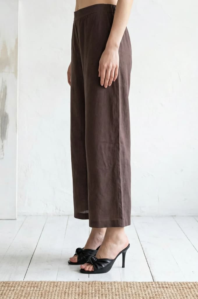 Brown Solid Wide Leg Ankle Length Pants — photo 3