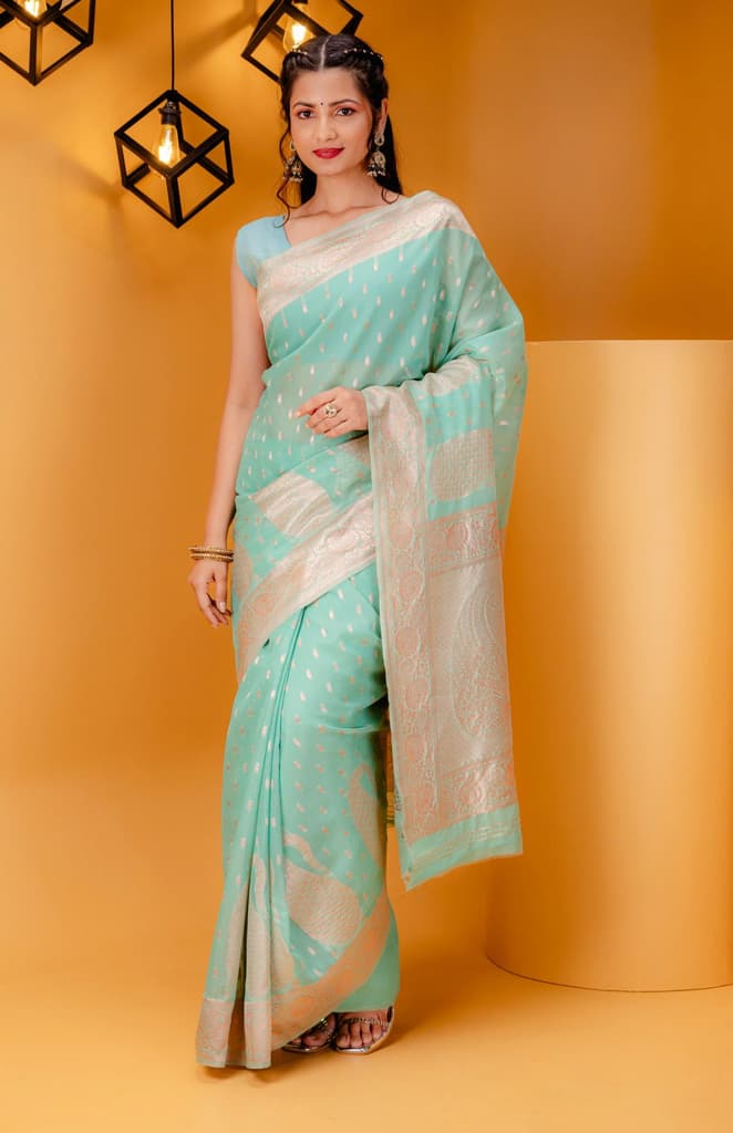 Mimosa Women's Woven Design Banarasi Style Art Silk Saree With Blouse Piece : SA00001779RMFREE — Rama
