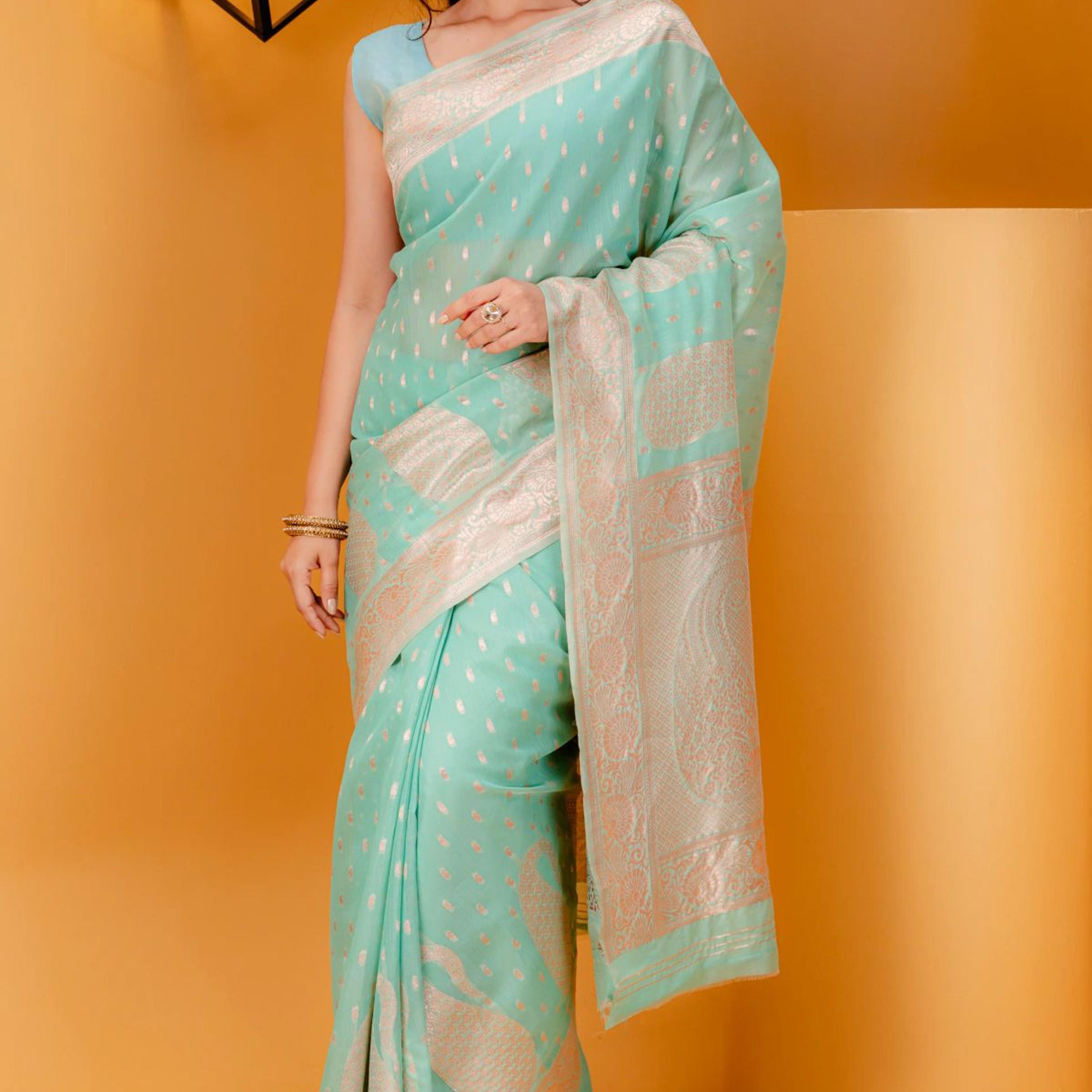 Mimosa Women's Woven Design Banarasi Style Art Silk Saree With Blouse Piece : SA00001779RMFREE