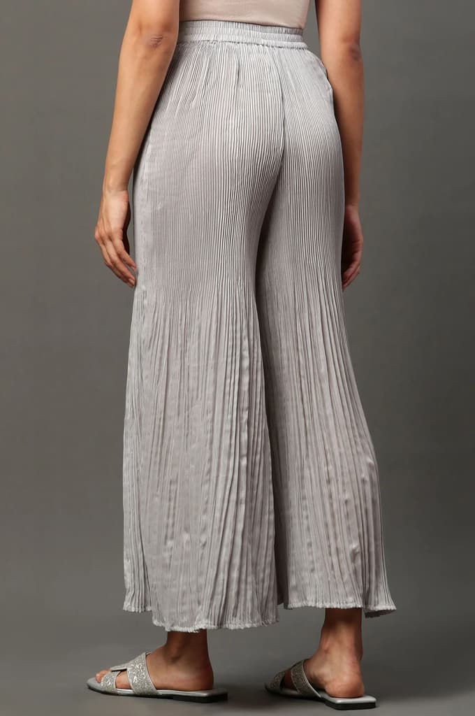 Silver Solid Flared Woven Sharara With Pleated Detail — photo 2