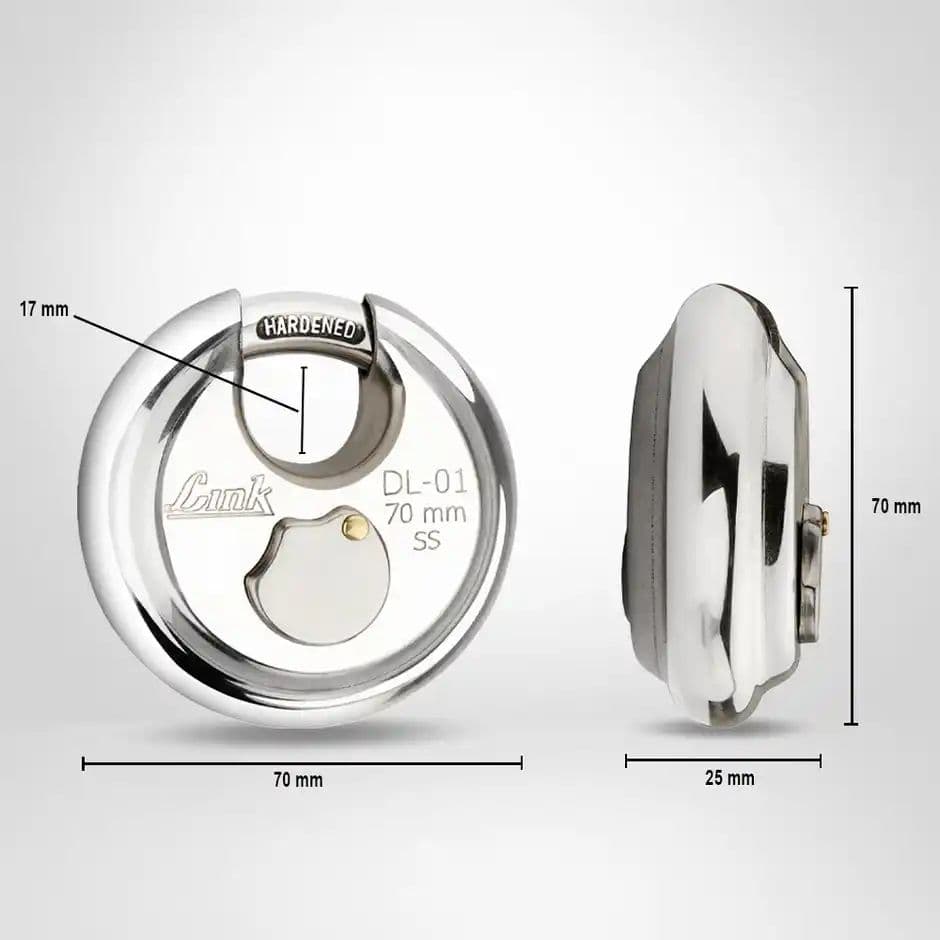 Link Stainless Steel Disc Lock DL-01 70mm with Hardened Shackle & 3 Nickel Silver Keys — photo 3