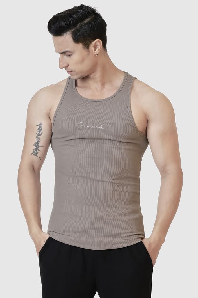 Ribbed Tank Warm Beige — S