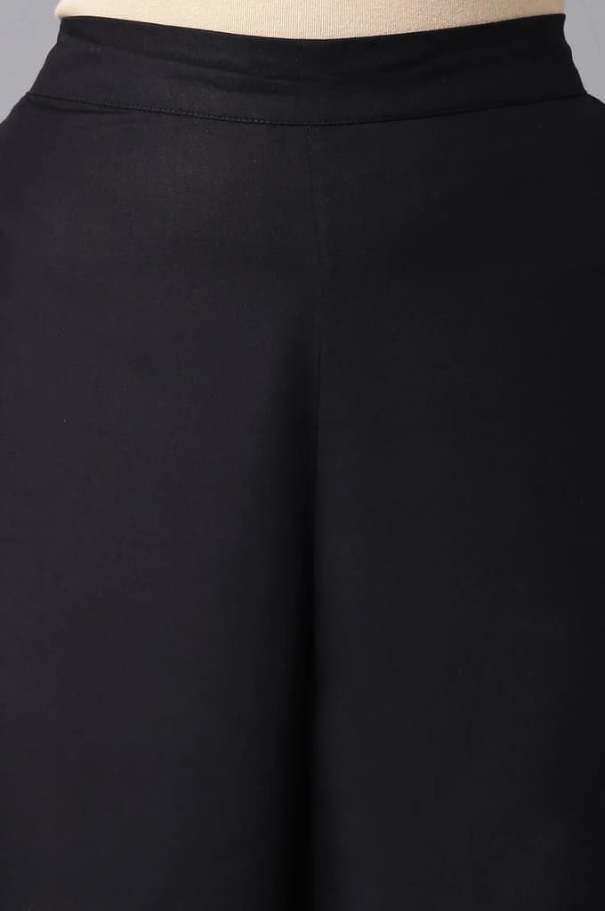 Black Solid Wide Leg Woven Palazzo With Elasticated Waistband — photo 6