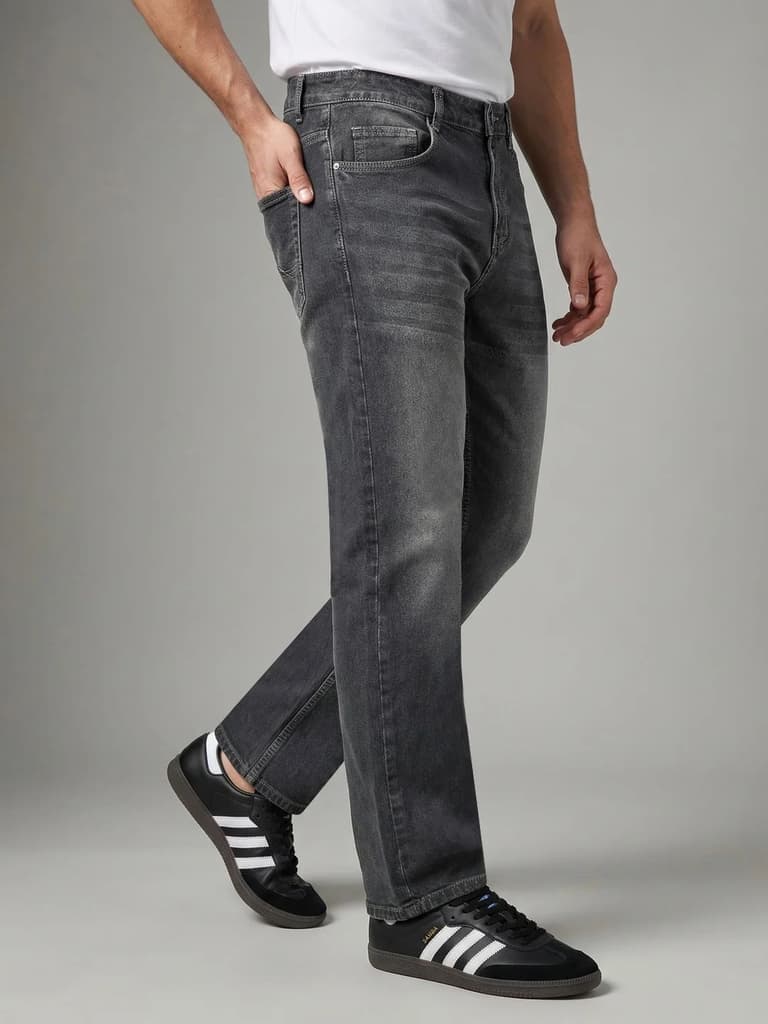 Men's Grey Relaxed Fit Washed Denim Jeans Non-Stretchable — photo 2