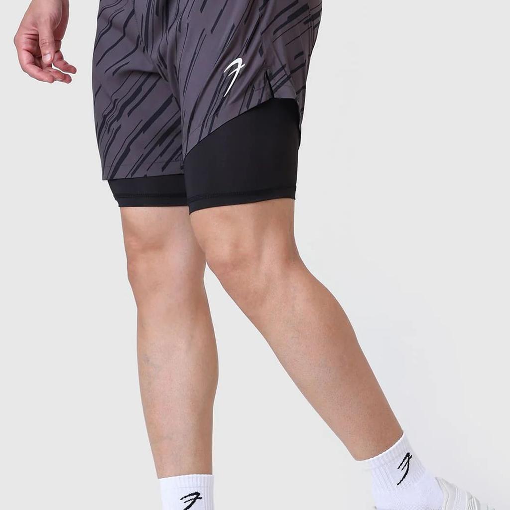 2 in 1 Printed Compression Shorts Graphite