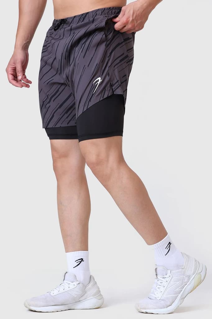 2 in 1 Printed Compression Shorts Graphite