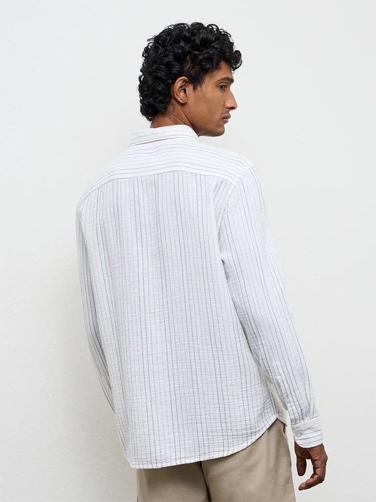WES Casuals White Striped Relaxed-Fit Cotton Shirt — photo 4