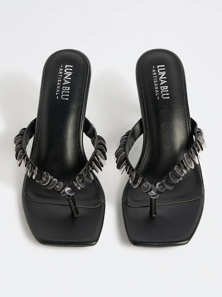 LUNA BLU Black Sequin-Detailed Thong-Strap Heel Sandals — photo 2