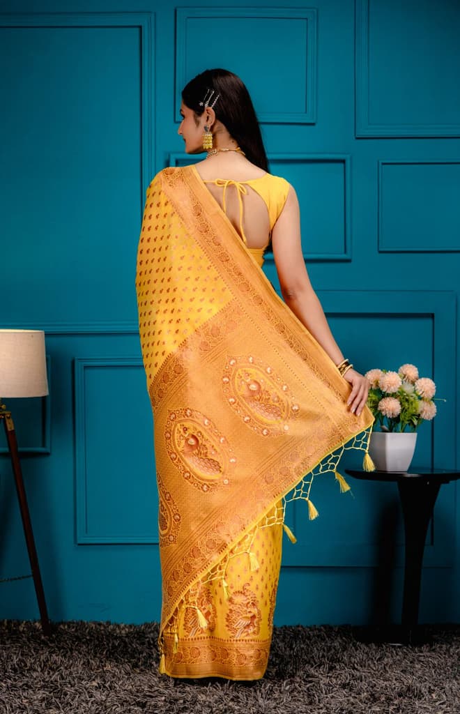 Mimosa Women's Woven Design Banarasi Style Art Silk Saree With Blouse Piece : SA00001809GDFREE — photo 6
