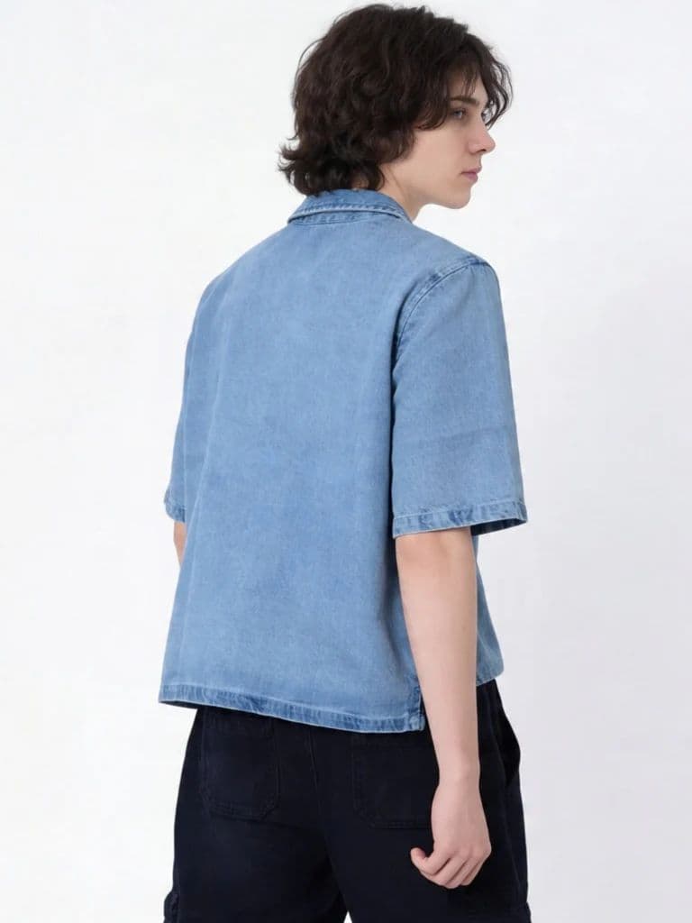 Y&F Kids Boys Blue Graphic Print Zip-Up Denim Shirt — photo 2