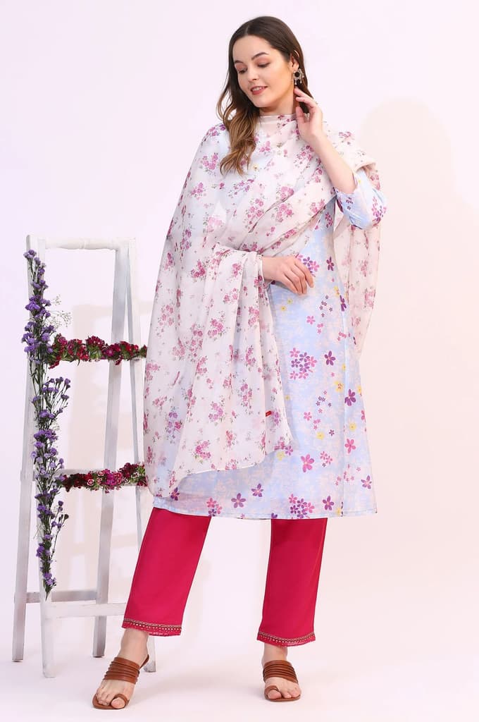White Floral Printed Organza Dupatta — photo 2