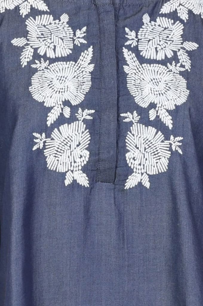 Blue Yarn Dyed Embroidered Tencel Straight Tunic — photo 3