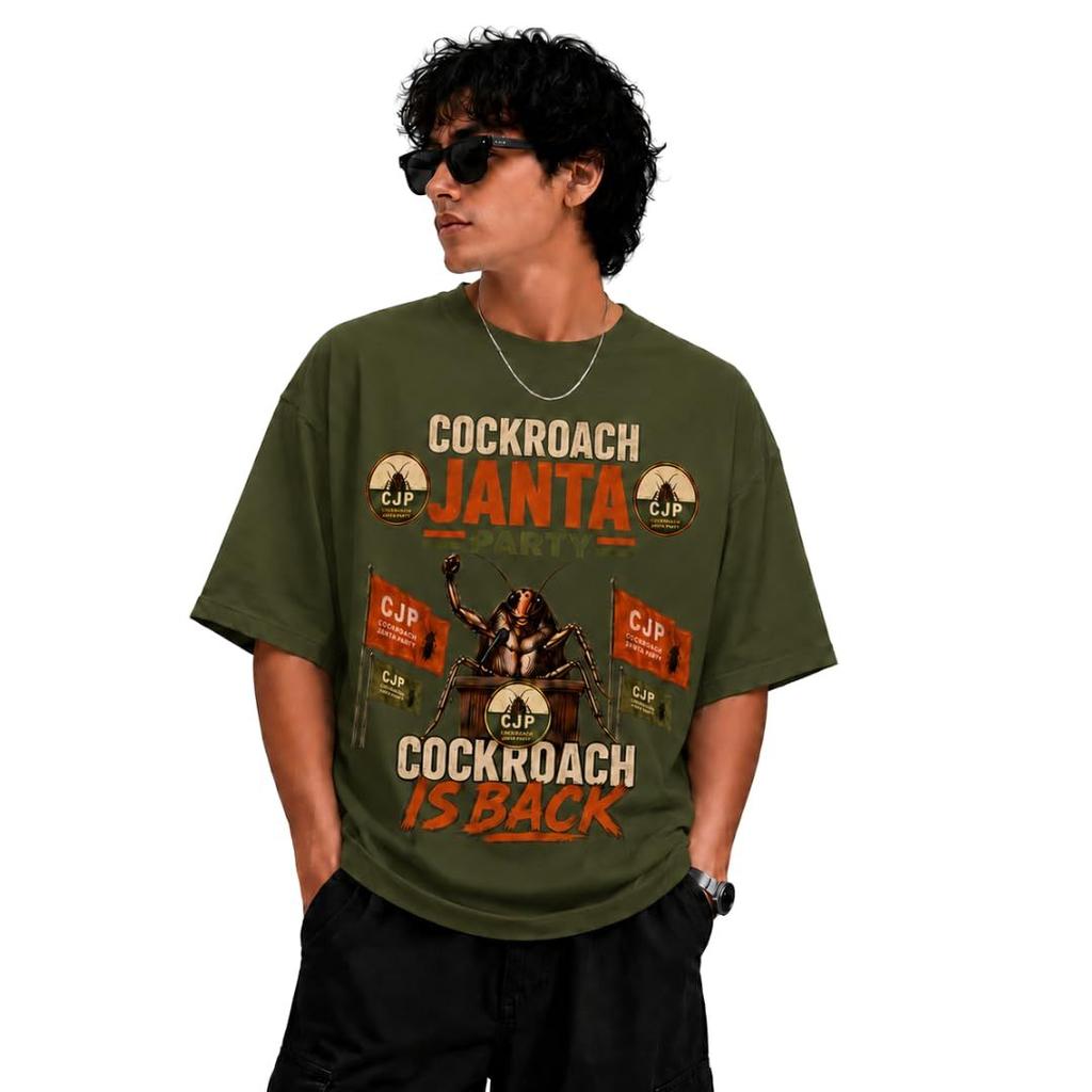 Oversized T-Shirt for Men & Women | 190 GMS Cotton Bio Washed Tee | Trendy T-Shirt for Unisex | Cockroach Janta Party Tshirt | — photo 8