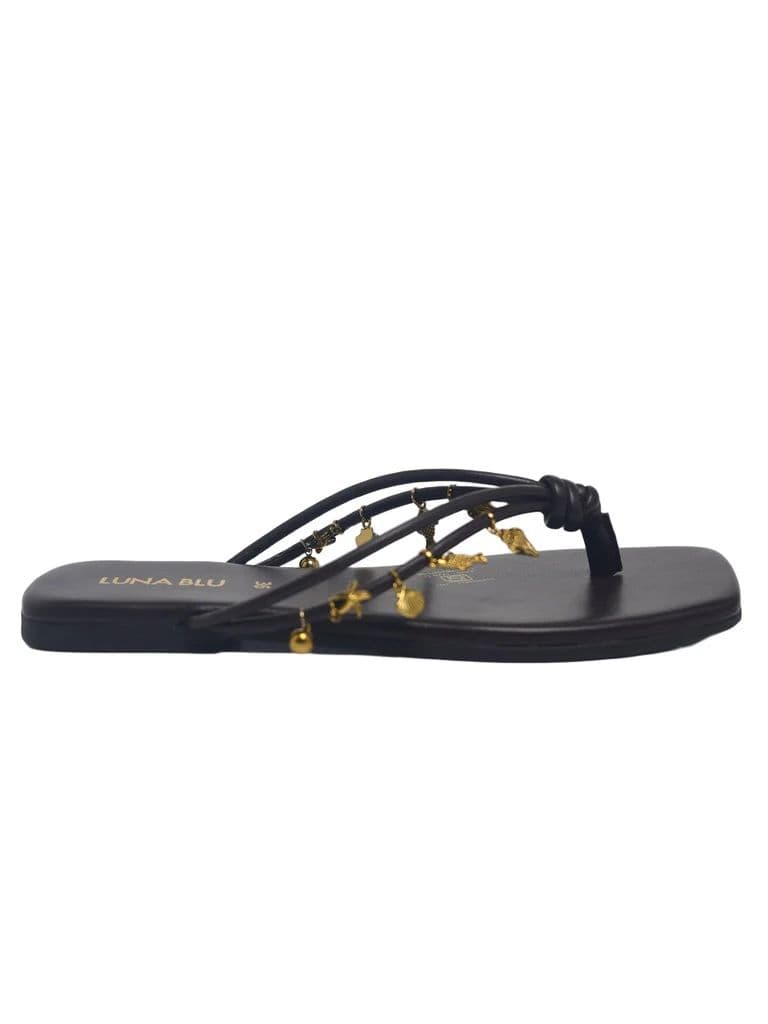 LUNA BLU Brown Gold Charm Embellished Flat Sandals — photo 2