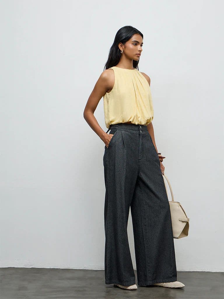 LOV Yellow Solid Linen-Blend Top — photo 2
