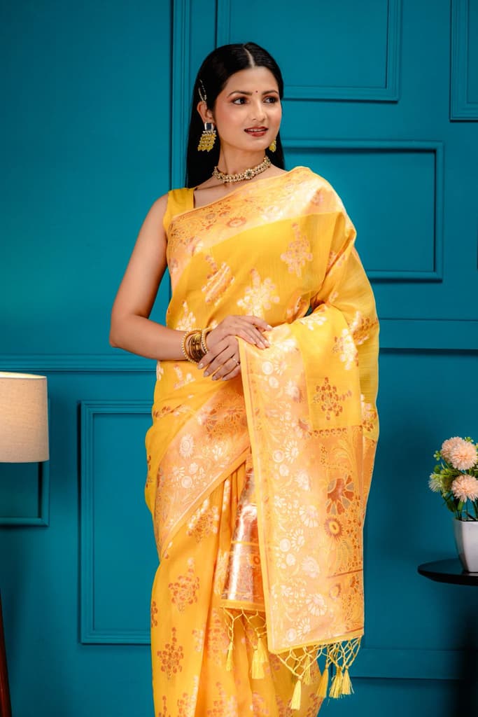 Mimosa Women's Woven Design Banarasi Style Art Silk Saree With Blouse Piece : SA00001806GDFREE — photo 2