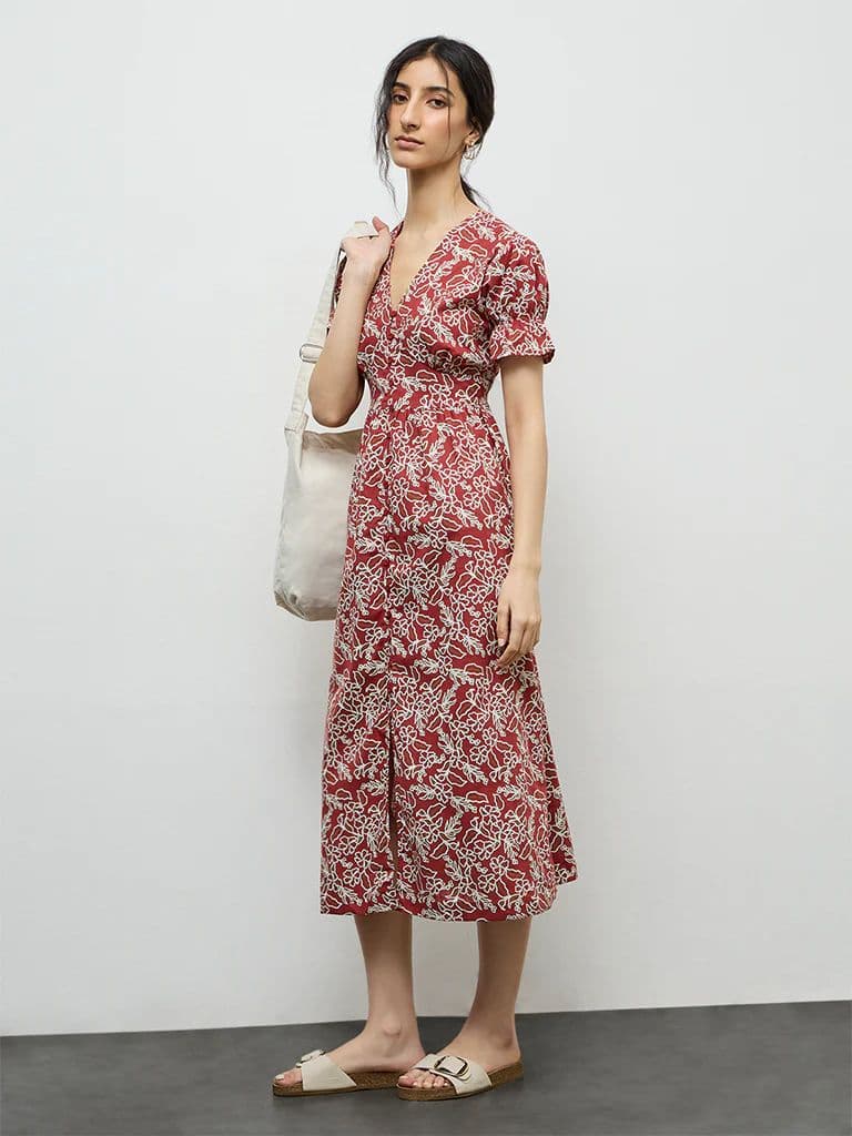 Bombay Paisley Rust Printed Cotton A-Line Dress — photo 2