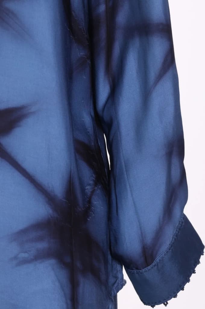 Blue Shibori Printed Satin Straight Top with Pants Co-ord Set — photo 8