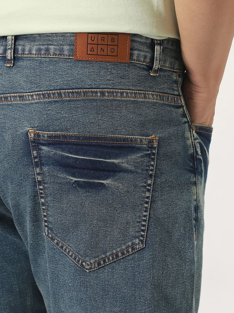 Plus Men's Light Blue Straight Fit Heavy Washed Jeans Stretchable — photo 6
