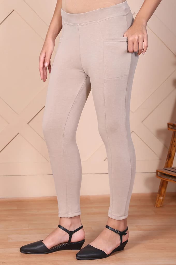 Beige Solid High-Waist Modal Tights — photo 2