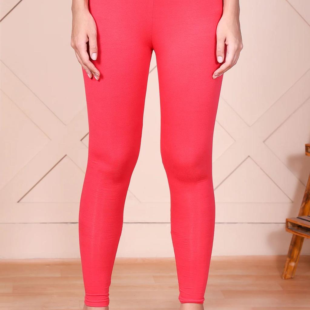 Pink Solid Ankle-Length Cotton Leggings