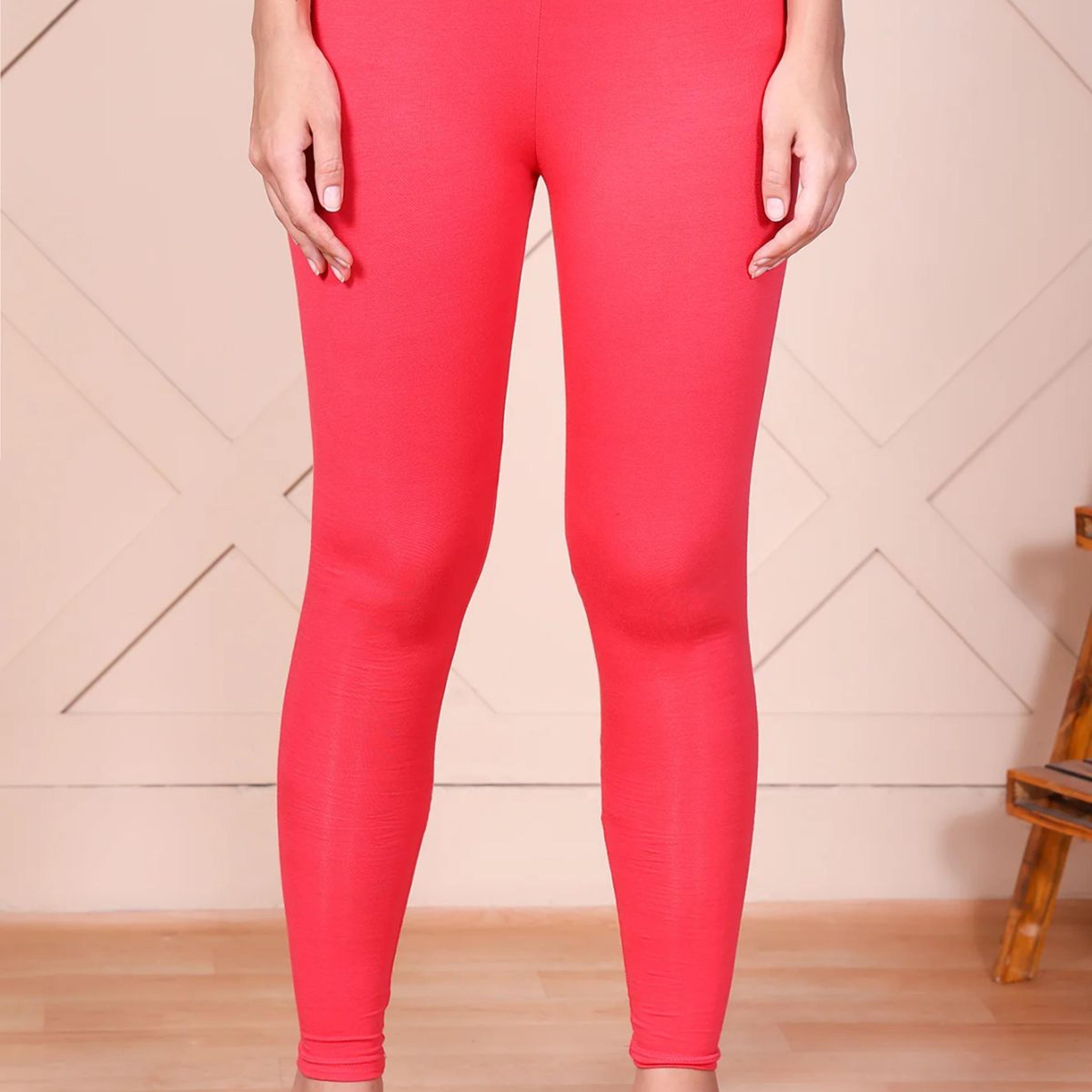 Pink Solid Ankle-Length Cotton Leggings
