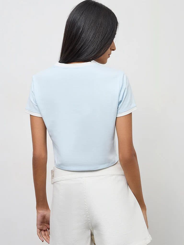 Nuon Light Blue Printed Cotton T-Shirt — photo 4