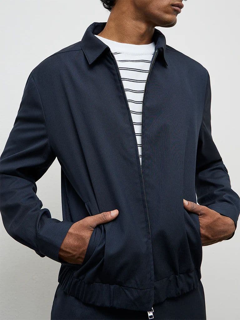 WES Formals Navy Pinstripe Slim-Fit Jacket — photo 3
