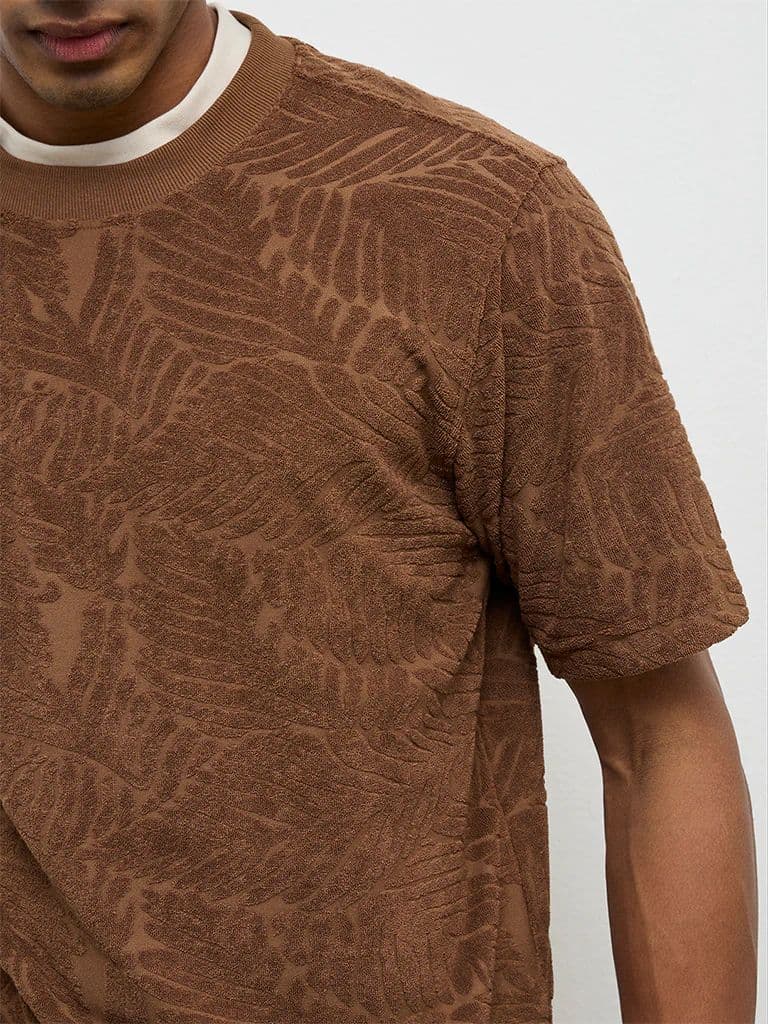ETA Brown Botanical Textured Relaxed-Fit T-Shirt — photo 3