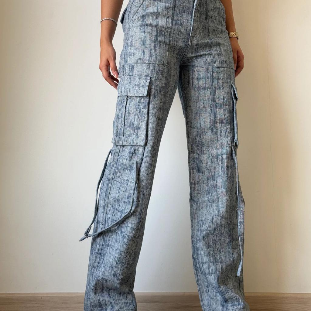 High-End Bamboo Texture Jacquard Cargo Pants
