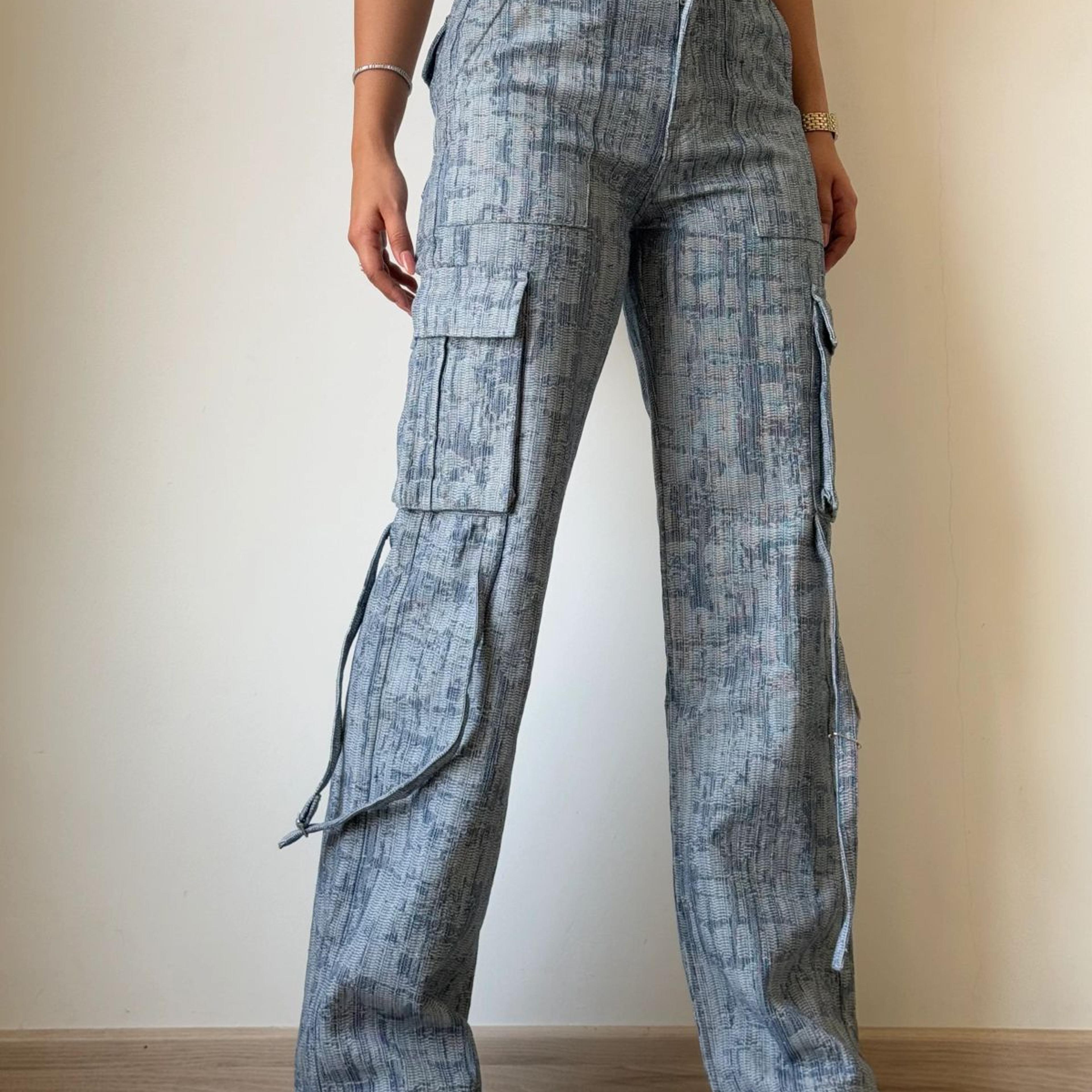 High-End Bamboo Texture Jacquard Cargo Pants